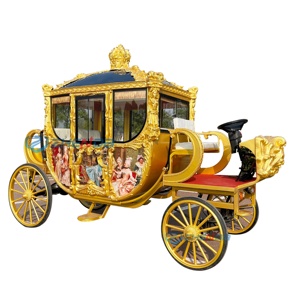 Black Gold Royal Horse Drawn Carriage With Crown Decoration For Wedding Sightseeing - Product Image 6