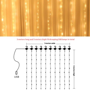 Led dây đồng rèm ánh sáng chuỗi với USB điều khiển từ xa 3*1 mét giáng sinh trang trí ánh sáng móc và chuỗi từ xa - Product Image 4