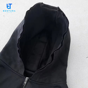 <span class=keywords><strong>Sudadera</strong></span> con capucha de algodón de 500 g/m² de alto gramaje para <span class=keywords><strong>hombre</strong></span>, con logotipo personalizado, lisa, <span class=keywords><strong>negra</strong></span>, vintage, con lavado ácido, con <span class=keywords><strong>cremallera</strong></span>, desgastada y corta - Product Image 5