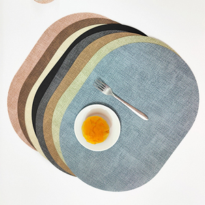 Premium ovale dubbelzijdige placemats van PU leer, creatief vintage stoffen textuur, hittebestendig, tafelonderleggers - Product Image 5