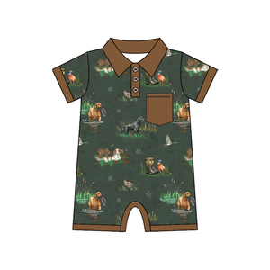 SR4162 RTS Infant Baby green puppy duck print <b>Kids</b> Wholesale Romper short Sleeve Jumpsuit boy <b>Bubble</b> - Product Image 1
