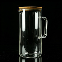 Carafe en verre pour boissons avec couvercle en bambou, transparente, pour eau, jus, thé glacé, café froid, pour la maison, l'hôtel, logo personnalisé, vente en gros