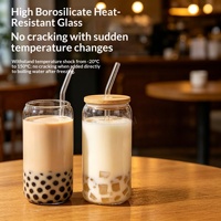 Ensemble de tasses portables en verre borosilicate de 16 oz avec paille, résistantes aux hautes températures, couvercle en bambou, pour café et cola, idéales pour l'export.