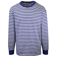 Pull tricoté 100 % coton épais 290 g/m² à rayures fines imprimées, coupe classique vintage, manches longues, pour homme, automne-printemps