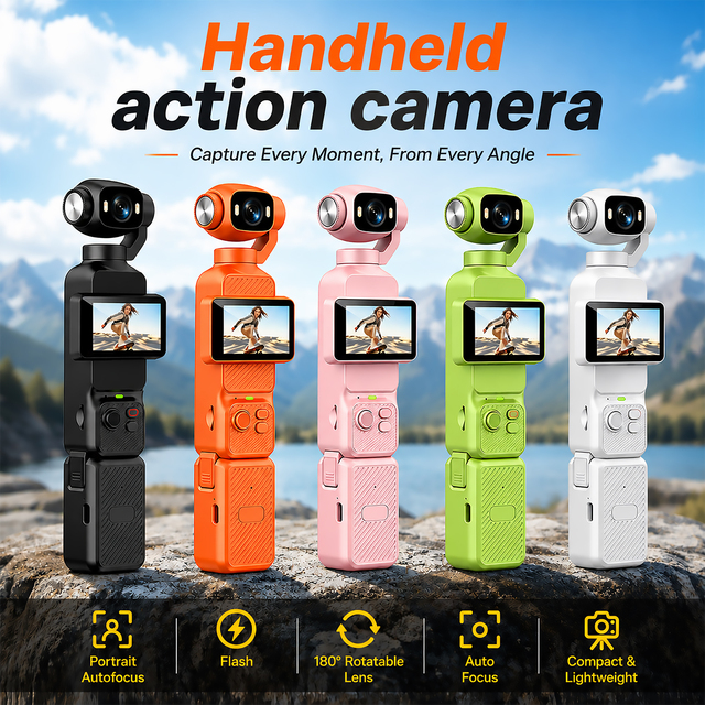 Pocket-Sized Handheld Action Camera With External Battery 90° Flip Screen WIFI Video Recording Camcorder for Travelling Vlogging