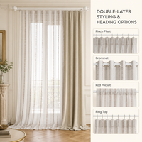 Voilages Ondulés Effet Lin Rayé, Rideaux Transparents Doux Filtrant la Lumière pour Salon, Taille Personnalisée