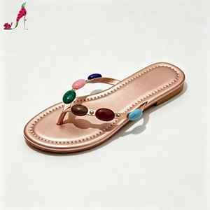 Sandalias Planas con Cuentas y Piedras Preciosas Coloridas <span class=keywords><strong>para</strong></span> <span class=keywords><strong>Mujer</strong></span>, <span class=keywords><strong>Chanclas</strong></span> Elegantes, Estilo Bohemio, Punta Abierta, Suaves, Transpirables, <span class=keywords><strong>para</strong></span> Viajes, Verano, Venta al por Mayor - Product Image 2