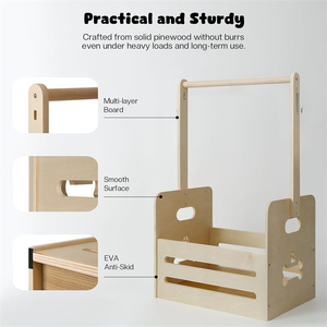 Organizador de almacenamiento de madera para perros de 35L, contenedor de juguetes para perros con varillas colgantes, <span class=keywords><strong>armario</strong></span> para mascotas de 27x16x11 con 2 ganchos de metal - Product Image 3