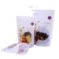Pochette Doypack Personnalisée avec Fenêtre pour Alimentation, Sac d'Emballage Alimentaire Transparent, Sachet à Fermeture Ziplock en Plastique, Emballage Carton Blanc, Sacs à Bonbons en LDPE