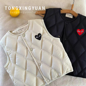 Tongxingyuan <b>Childrens</b> <b>Quilted</b> Vest Thickening Cotton Filling Cartoon Heart Design Autumn Winter Wear For Girls - Product Image 1