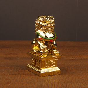 Set di Statuette di Leoni Guardiani Foo in Oro 24k <span class=keywords><strong>per</strong></span> Feng Shui Domestico, <span class=keywords><strong>Statua</strong></span> di Cane Fu Dorata - Product Image 6