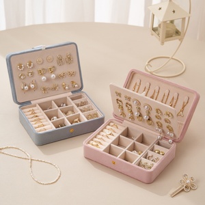New Design Velvet Rectangle Jewelry Organizer <b>Storage</b> <b>Rings</b> Earrings Necklace Luxury Travel 3-Layer Button Closure Large Jewelry - Product Image 4