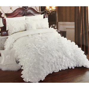 <strong>Red</strong> Luxury Jacquard Bedspread Coverlet Set European Wedding Style Stereoscopic Rose Lace Edge Quality Bed Sheet Plant <strong>Bedding</strong> - Product Image 6