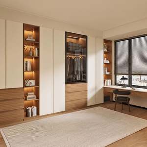 <b>Vintage</b> Style Cream-Inspired Mocha Tatami Foldable Custom Bed <b>Desk</b> Multifunctional Integrated Wardrobe Villa Bedroom Furniture - Product Image 3