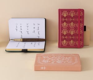 Pour LABON Mini A6 couverture rigide Journal 160gsm feuille d'or cuir PU gros couture reliure cahier de poche avec bande élastique - Product Image 2