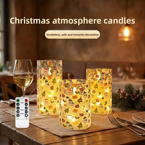 Bougie électronique lumineuse avec motif de bonhomme de neige de Noël imprimé UV, motif interchangeable, 75 fonctions - Product Image 5
