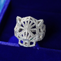 Bague en argent plaqué tendance avec zircon en forme de poire verte à tête de léopard, nouveau style, vente chaude 2024