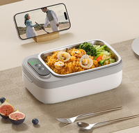 Boîte à lunch chauffante électrique sans fil portable, isolée thermiquement, en acier inoxydable, 1000 ml, à double niveau, étanche, pouvant faire la vapeur, chauffe-aliments