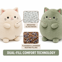 Jouets en peluche lestés personnalisés OEM, chat en peluche avec perles de verre chauffantes, thérapie sensorielle par pression profonde, cadeau apaisant