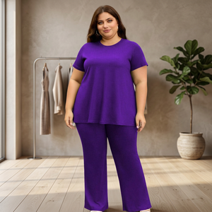 Ensemble de yoga deux pièces grande taille pour femme : débardeur de sport à manches courtes et pantalon large – Tenue décontractée et active pour le fitness et l'entraînement - Product Image 4