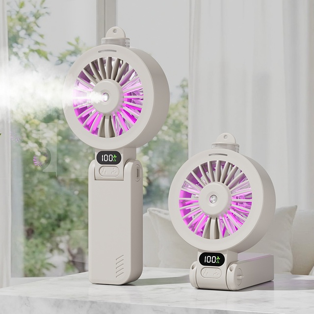 Handheld Humidifier Mist Fan USB Rechargeable Foldable Electric Fan with Night Light Turbo Jet Fan Mini Portable Wearable Fans