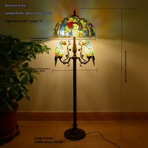 Lampe de sol en verre teinté de 46 cm de diamètre, inspirée de Tiffany, avec base E27/E26, lampes verticales LED pour bureau moderne, chambre à coucher, salon - Product Image 5