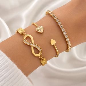 3 Pcs/Set Fashion Gold Plated Zircon <b>Infinity</b> Pattern 8 Number Ajustable <b>Bracelet</b> Set for Women Jewelry - Product Image 6