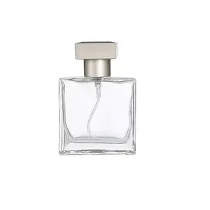 Hot Seller 25ml 50ml Clear Square Spray Perfume Glass Bottle With Silver Top