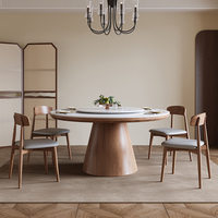 Table à manger extensible vintage du milieu du siècle en bois de frêne blanc avec 4 chaises et plateau tournant pour appartement, hôtel, villa