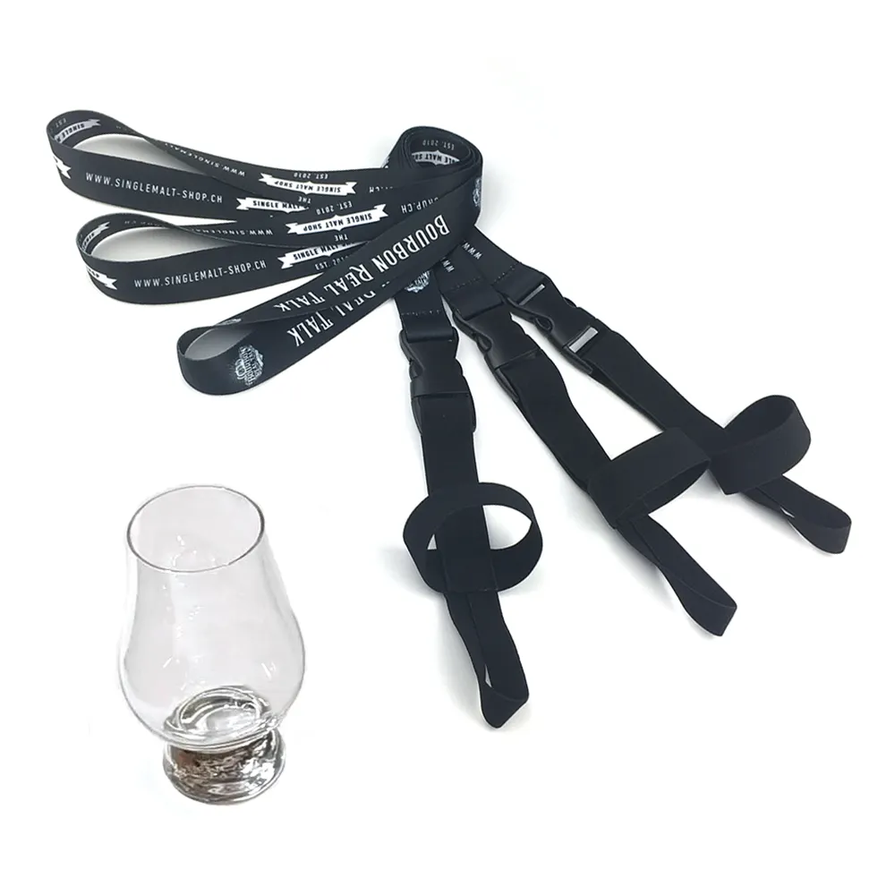 Custom Logo Elastic Strap Whiskey Glass Win Cup Holder Lanyard with Plastic Buckle