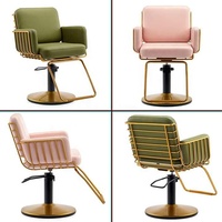 Nouveau Fauteuil de Coiffure Doré Pivotant à 360° avec Siège en Cuir et Cadre en Acier Inoxydable pour Coiffeur, Barbier et Salon de Beauté