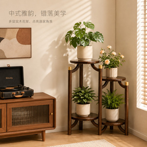 Soporte de madera maciza para flores, venta al por mayor de fábrica, soporte redondo retro simple para interiores, soporte para bonsáis, estante para flores, estante de almacenamiento - Product Image 3