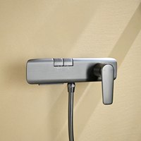 Mitigeur de douche apparent HONGDEC gris anthracite à 2 fonctions avec commande à clavier, levier unique, bec de sortie inférieur et douchette à main