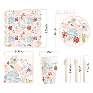 DAMAI Fournitures de décoration d'anniversaire sur le thème de la fraise, Assiettes en papier, Serviettes, Vaisselle jetable, Thème fruits pour anniversaire - Product Image 4