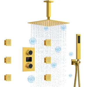 Bathroom Gold Brass Shower Set Stainless Steel Top Spray Custom Size Concealed Shower Faucet