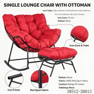 Silla Mecedora Moderna Roja para Exteriores con Reposapiés, Estructura de Acero, Cojín de Poliéster, Tumbona, Diseño Contemporáneo 38512-26013 - Product Image 2