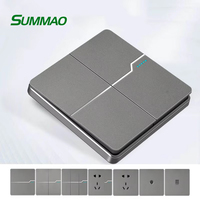 SUMMAO Panneau Mural International avec Interrupteur et Prise, Gris, USB, 16A, pour Climatisation, Prise Monotrou et Cinq Trous