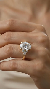 3CT Oval Cut Lab Grown Diamond <b>Engagement</b> <b>Ring</b>, Floral Diamond <b>Ring</b>, 14K Gold Promise <b>Ring</b>, <b>Unique</b> Bridal Jewelry Gift - Product Image 3