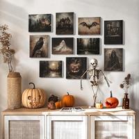Ensemble de dix tableaux muraux Halloween sombres, thème maison hantée gothique, avec motifs chauve-souris, corbeau, fantôme, citrouille, impression sur toile encadrée pour galerie, décoration intérieure