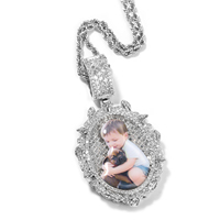 Liontin Foto Custom CZ Vintage Terbaru 2026, Liontin Oval Bunga Mawar, Kalung Liontin Gambar
