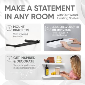 Modern <strong>Wood</strong> Wall Decorative <strong>Shelves</strong> Set of 3 Floating <strong>Shelves</strong> - Product Image 4