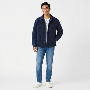 Veste en jean de style décontracté pour hommes de grande taille bleu uni nouvelle mode d'hiver avec col montant et tissu en toile tactile de personnalité - Product Image 1