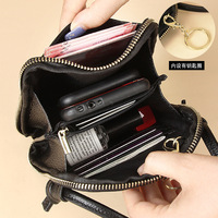Tas selempang kecil wanita, kantung ponsel Mini kulit asli dengan tali untuk perempuan