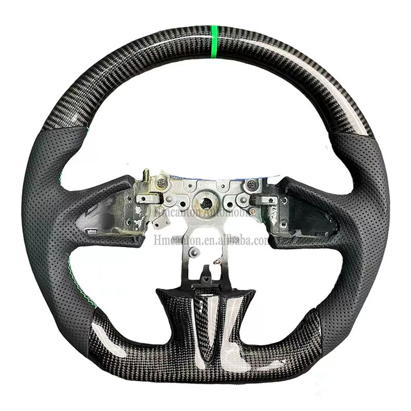 carbon fiber+perforated leather+green stitching