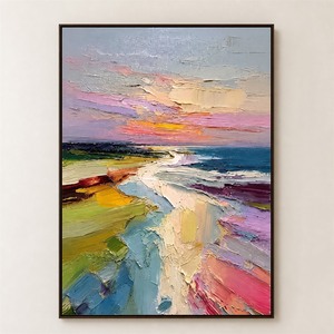 Dipinto a Olio Astratto Personalizzato su Tela, Tramonto sulla Costa Rosa Viola Blu, Arte Murale a Impasto per Soggiorno e Arredamento Casa - Product Image 6