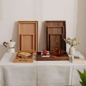 Rectangular Beechwood <b>Tea</b> <b>Tray</b> With Black Walnut Handles For Serving Teacups And Dishes Hotel Coffee <b>Tea</b> Use - Product Image 4