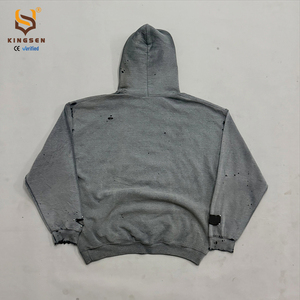 Custom Men's French Terry 100% Cotton Hoodie Oversized Acid Wash Paint Splatter Distress Effect Sun Faded Cropped Hoodie - Product Image 4