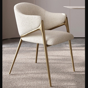 Nordic Velvet Kitchen Teddy Dinning Room Furniture Cadeira Modern Luxury <strong>White</strong> Boucle <strong>Dining</strong> <strong>Chair</strong> With Gold Legs - Product Image 4