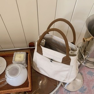 <b>Canvas</b> <b>Tote</b> Bag For Women Off White Navy Blue Solid Color Zippered Pocket Everyday Use Spring 2024 - Product Image 2