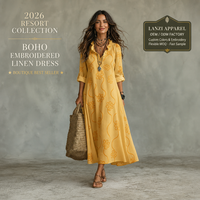 Robe longue brodée florale à étiquette privée, manches retroussables, boutons, col à volants, fabrication OEM ODM
